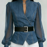 Vessa | Jeansblus Med Chiffongärmar