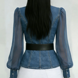 Vessa | Jeansblus Med Chiffongärmar