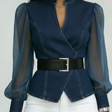 Vessa | Jeansblus Med Chiffongärmar