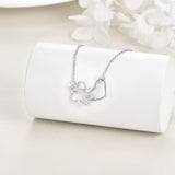 Sterling Silver Halsband med Tassavtryck – Hjärta Kristall Hängsmycke