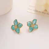 Chic Light Green Enamel Floral Leaf Stud Earrings
