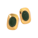 Vintage 18K Guldpläterade Ovala Örhängen med Gröna Opaler