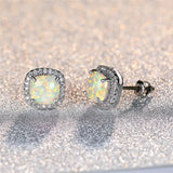 Chic Silver Round White Fire Opal Stud Earrings