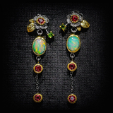 Bohemiska Örhängen med Opal och Röd Zirkonia