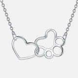 Sterling Silver Halsband med Tassavtryck – Hjärta Kristall Hängsmycke